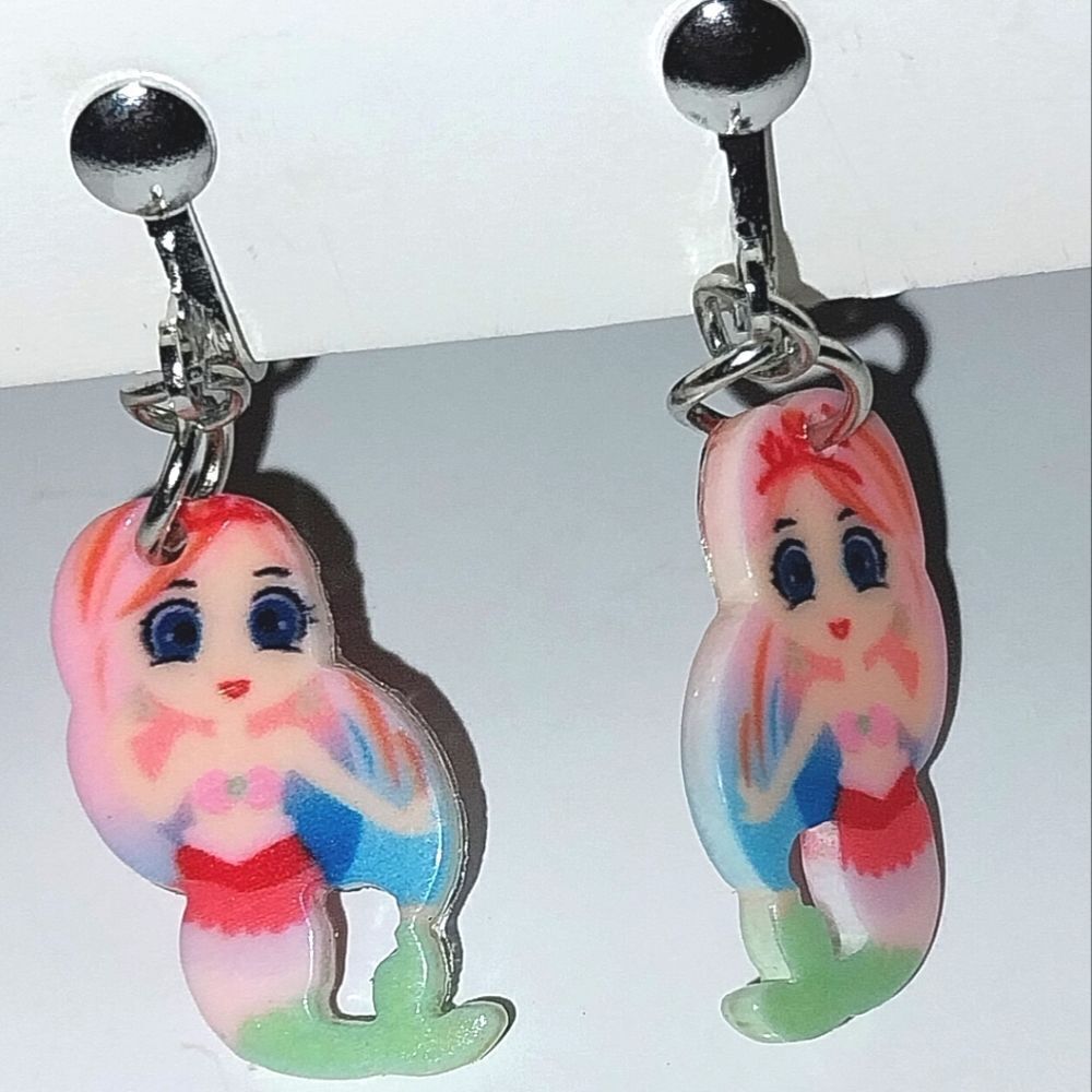 Super cute Mermaid Kid's Fashion Clip-on Earrings - Picture 3 of 6